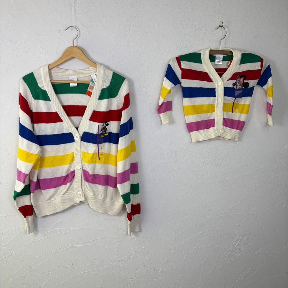 Disney Mickey Minnie Mouse Striped Cardigan Mommy and Me Set XL 2T Rainbow Retro